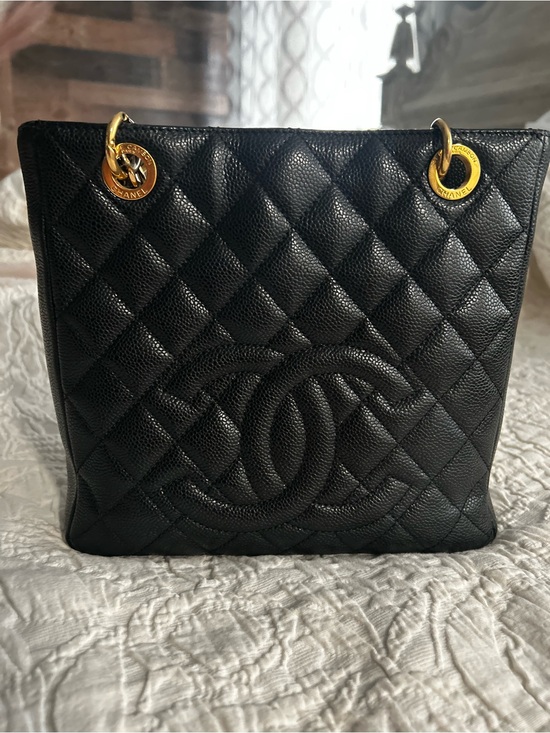 CHANEL Handbags - CHANEL Black Quilted Caviar Leather Tote with Gold Hardware